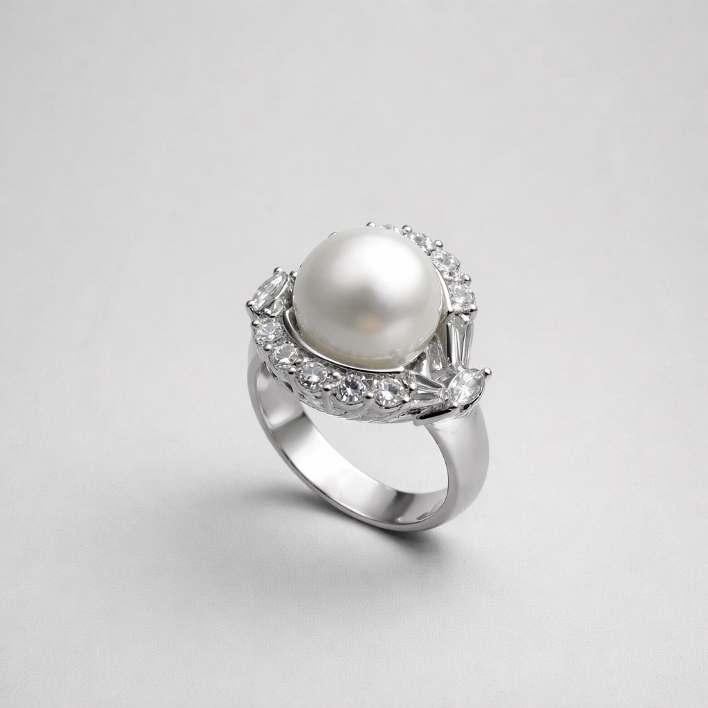 Tiffany & Co Vintage Pearl and Diamond Halo Ring