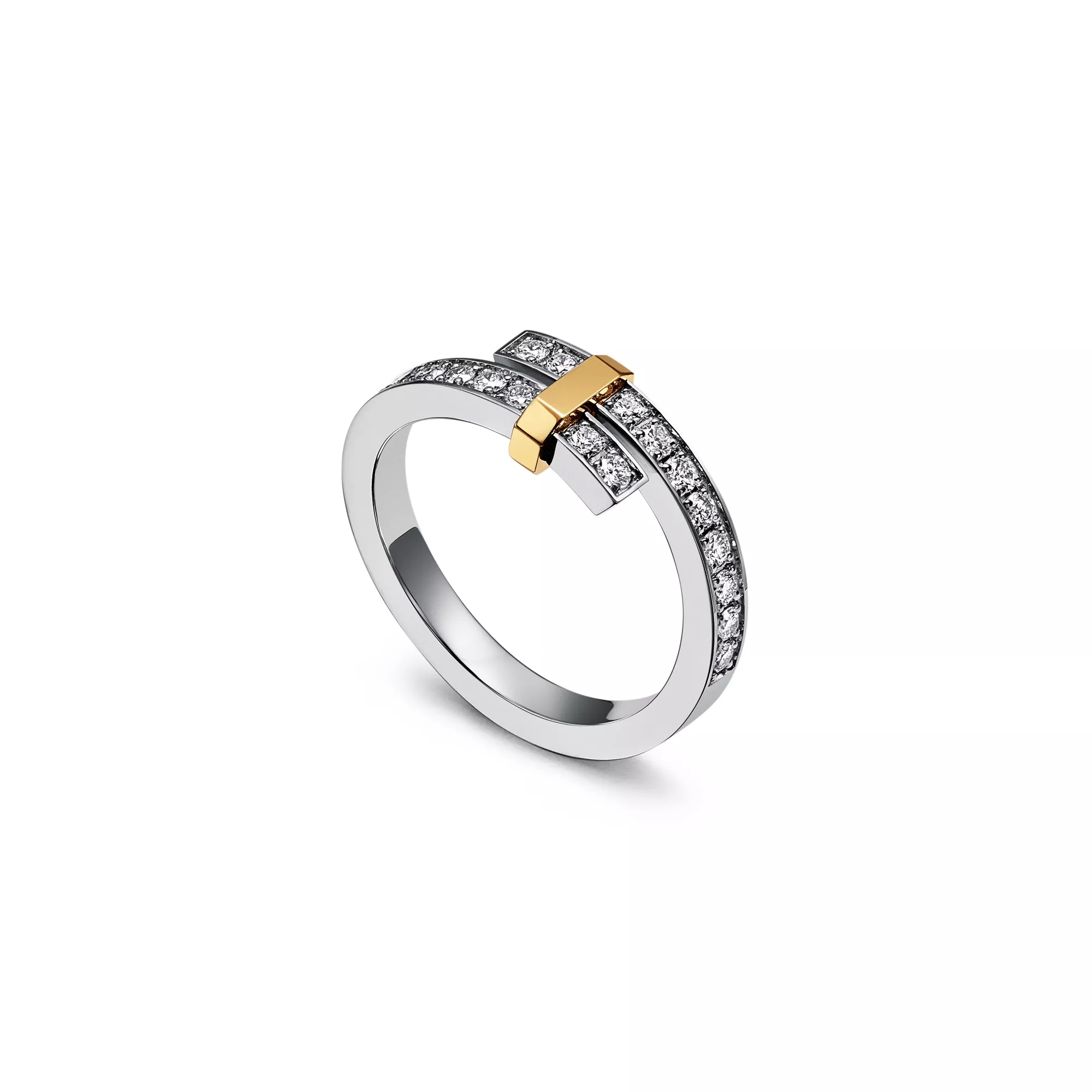 Tiffany Edge Bypass Ring Platinum & Yellow Gold Narrow